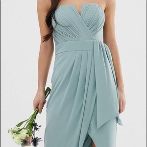 TFNC Petite bridesmaid bandeau wrap midaxi dress